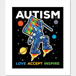 Autism Astronaut Love Accept Inspire Posters and Art